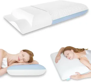 Firm Memory Foam Pillow, Cervical Neck Pillow, Firmness Adjustable Side Sleeper Pillow for Pain Relief, Ergonomic Orthopedic Pillow for Side Sleepers, Neck Support Pillow for Sleeping, Blue