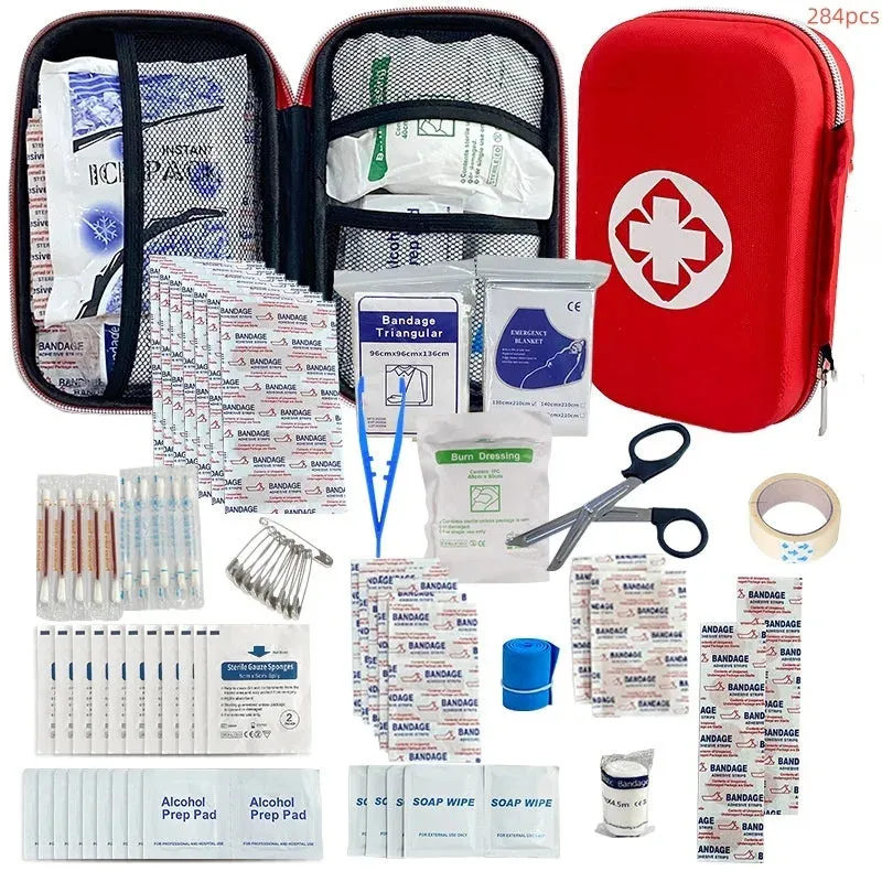 First Aid Kit Complete, 104Pcs Water-Resistant Hard Shell Small Case. Perfect For Travel, Outdoor, Home, Office,Camping, Hiking