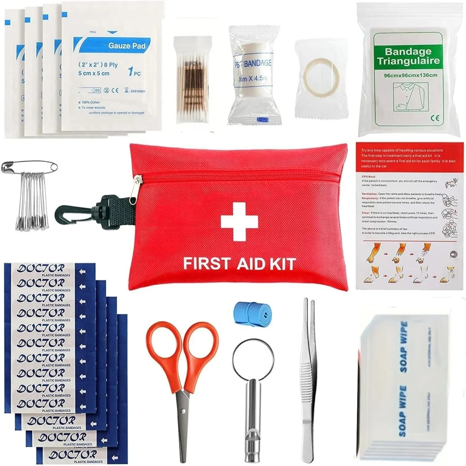 First Aid Kit Complete, 104Pcs Water-Resistant Hard Shell Small Case. Perfect For Travel, Outdoor, Home, Office,Camping, Hiking