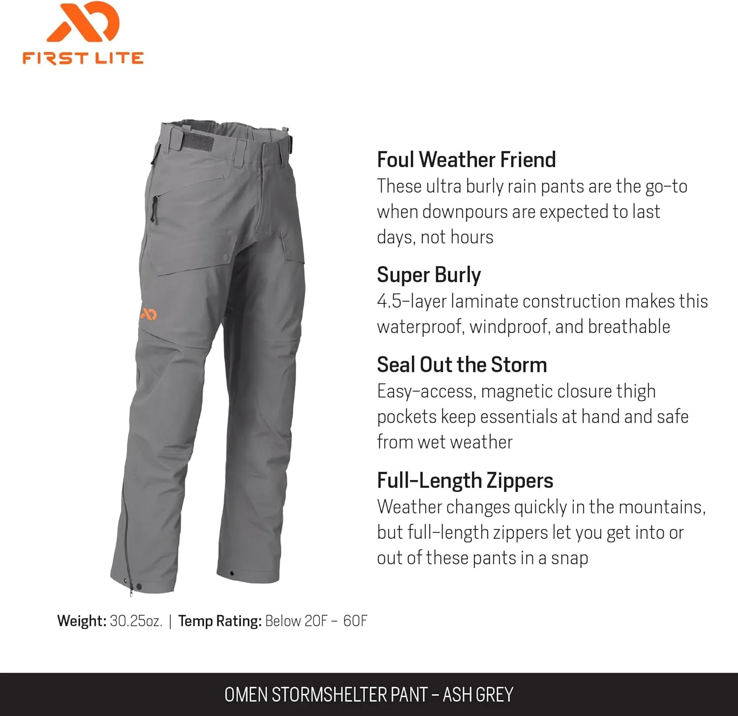 First Lite Men's Omen Stormshelter Pant - Waterproof Durable Camo Hunting Rain Pants