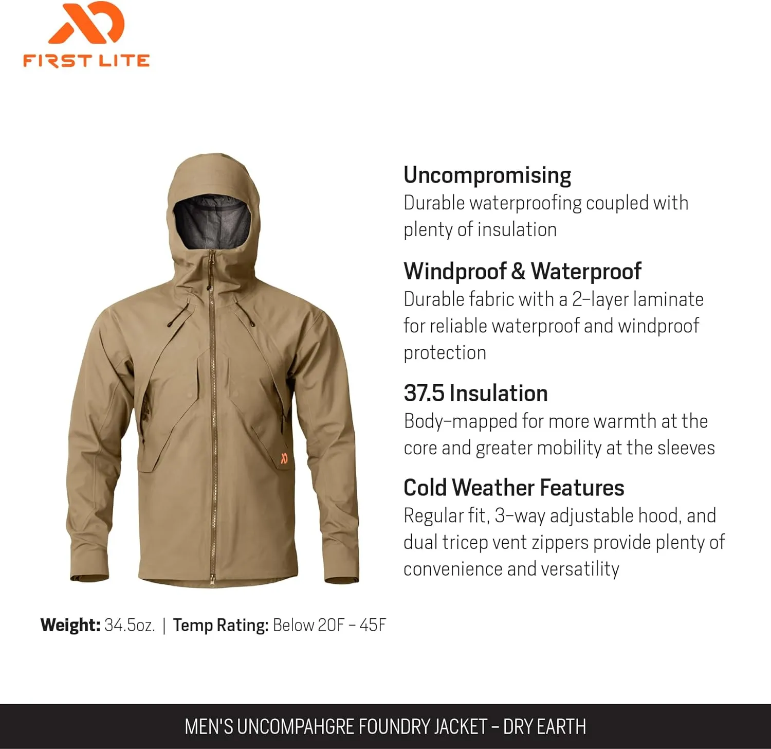 First Lite Men's Uncompahgre Foundry Jacket - Waterproof Insulated Camo Hunting Coat