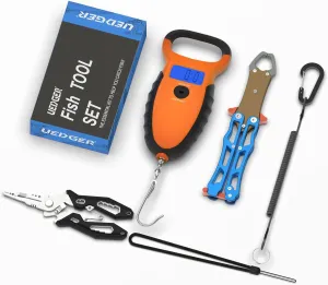 Fishing Tool Kit - Fishing Pliers Digital Scale Fish Lip Gripper With Lanyard, Fishing Accessories and Equipment Fishing Tools Set Multitool Hook Remover Line Cutter For Saltwater, Gift for Men
