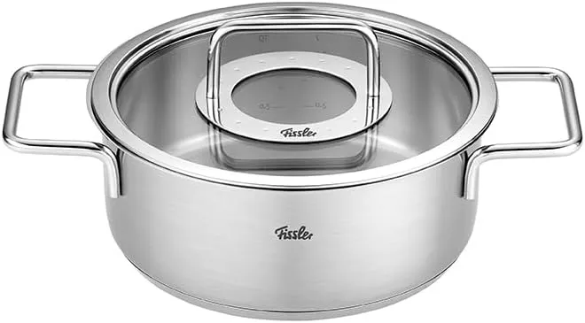 Fissler Pure Collection Stainless Steel 9 Piece Cookware Set with Metal Lids