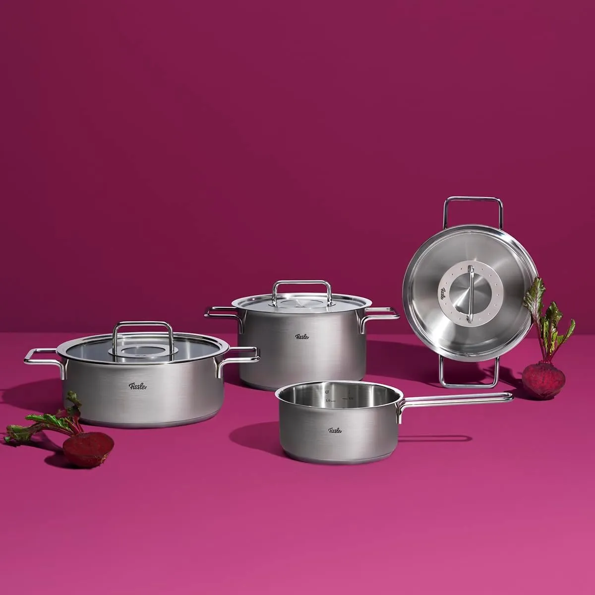 Fissler Pure Collection Stainless Steel 9 Piece Cookware Set with Metal Lids