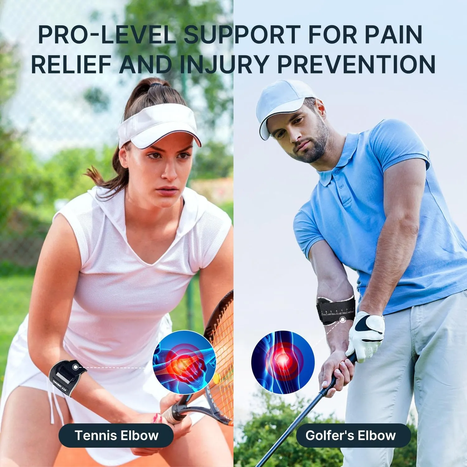 Fit Geno Elbow Brace for Tennis & Golfer's Elbow: Adjustable Elbow Strap for Tendonitis Pain Relief with Compression Pad - Support for Sports Men and Women - XS/S (8.5''-10.5'', Regular, 1 Pack)
