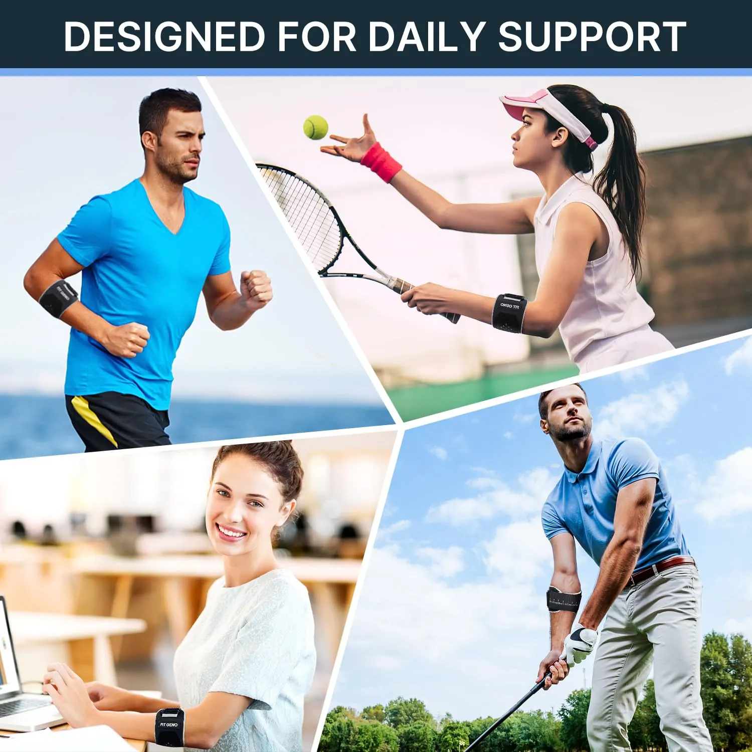 Fit Geno Elbow Brace for Tennis & Golfer's Elbow: Adjustable Elbow Strap for Tendonitis Pain Relief with Compression Pad - Support for Sports Men and Women - XS/S (8.5''-10.5'', Regular, 1 Pack)