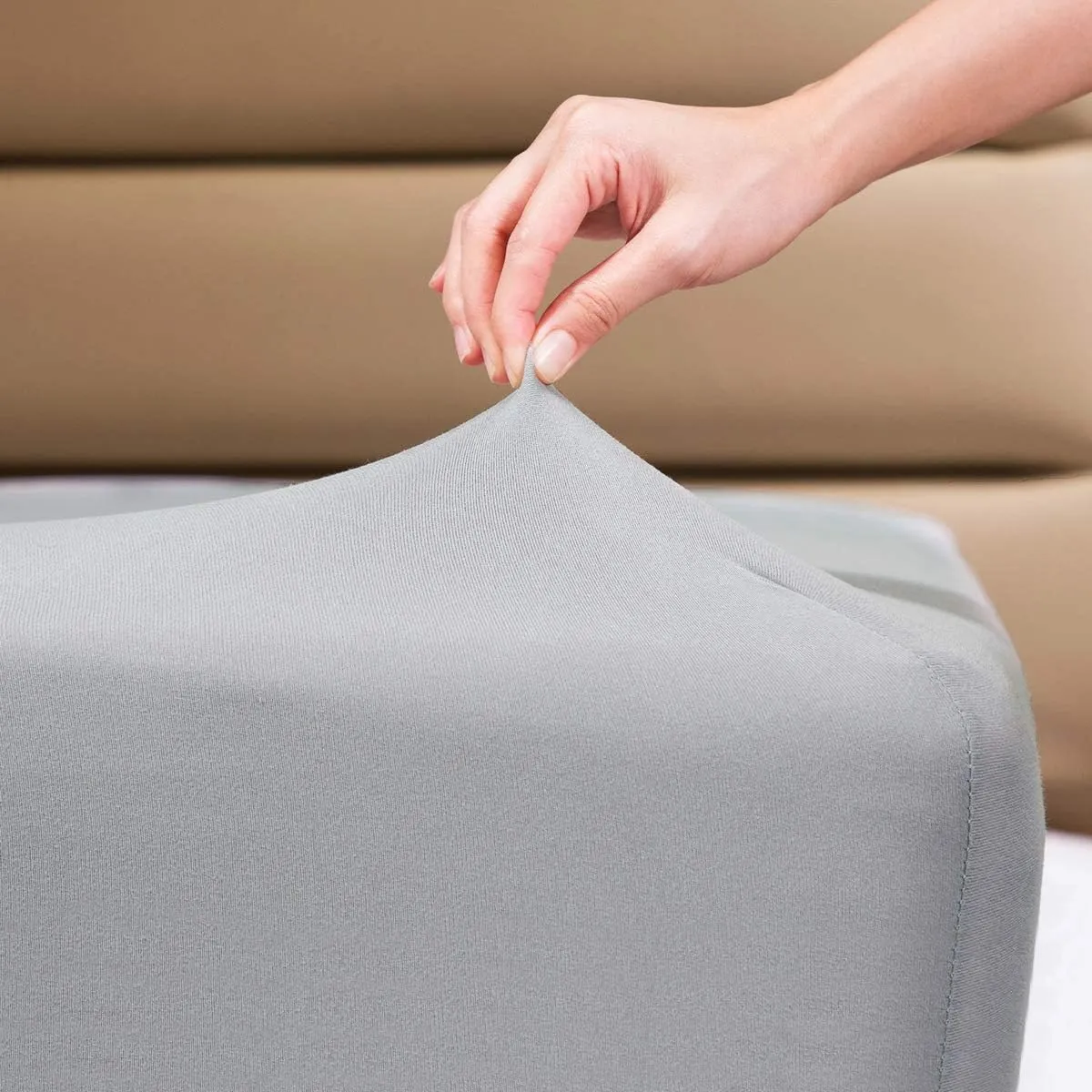Fitted Sheet- COSMOPLUS Full Fitted Sheet Only（No Flat Sheet or Pillow Shams）,4 Way Stretch Micro-Knit,Snug Fit,Wrinkle Free,for Standard Mattress and Air Bed Mattress from 8” Up to 14”,Light Gray