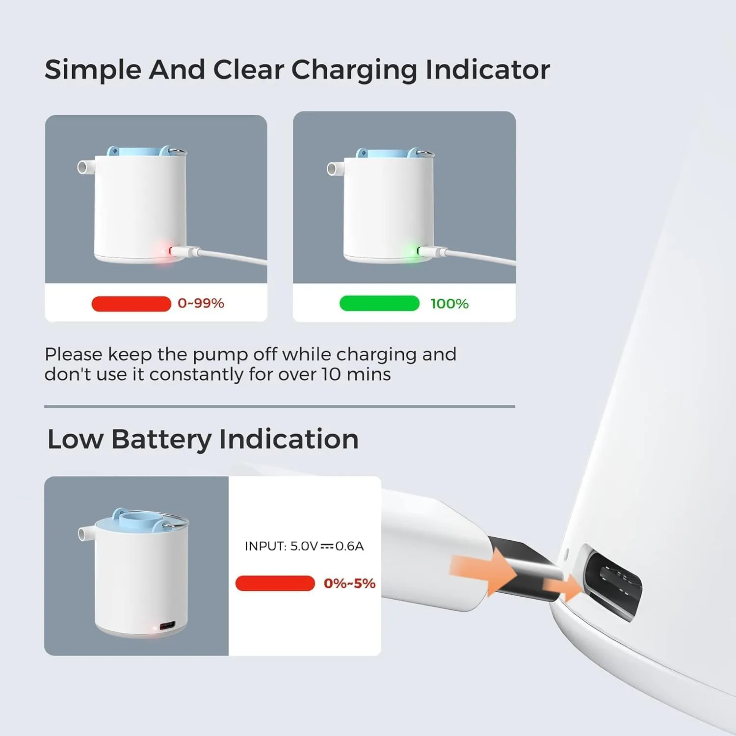 FLEXTAILGEAR Tiny Pump Portable Air Pump Ultra-Mini Air Pump with 1300mAh Battery USB Rechargeable to Inflate Deflate for Pool Floats Air Bed Air Mattress Swimming Ring Vacuum Storage Bags(Light Gray)