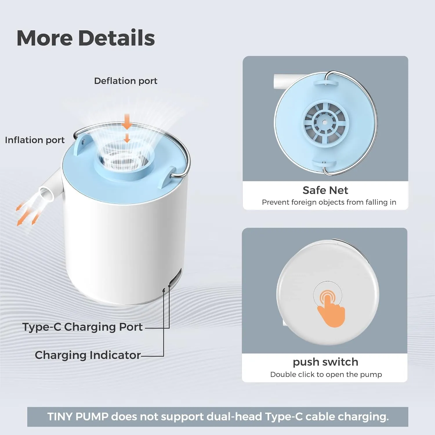 FLEXTAILGEAR Tiny Pump Portable Air Pump Ultra-Mini Air Pump with 1300mAh Battery USB Rechargeable to Inflate Deflate for Pool Floats Air Bed Air Mattress Swimming Ring Vacuum Storage Bags(Light Gray)