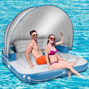 Floating Island with Canopy,Pool Floats with Canopy Inflatable Tanning Bed Float 71" Large Pool Floats for Adult with Ice Bag, SPF50  Sunshade Thicked Float with Canopy for Adults,Lake,Pool
