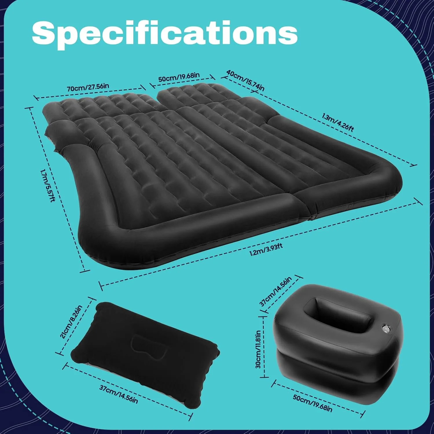 Foldable Air Mattress, Inflatable Seat Cushion for Air Travel Inflatable Mattress with 2 Air Pillows and 1 Air Pump Inflator Pump for SUV MPV RV for Camping and Travels(1.7 * 1.2m)