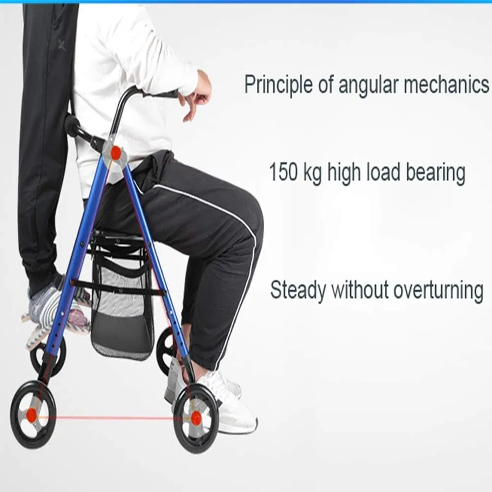 Folding Rollator Rollator Walker, Walking Frame 4 Wheel Foldable Compact Mobility Aids with Seat Bag Transport Walker Multi Use Walking Stick Elderly Disabled