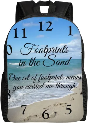 Footprints In The Sand Inspirational Christian Backpack – Water-Resistant Laptop Bag, 15" Compartment, Lightweight Unisex Daypack For Work & Travel