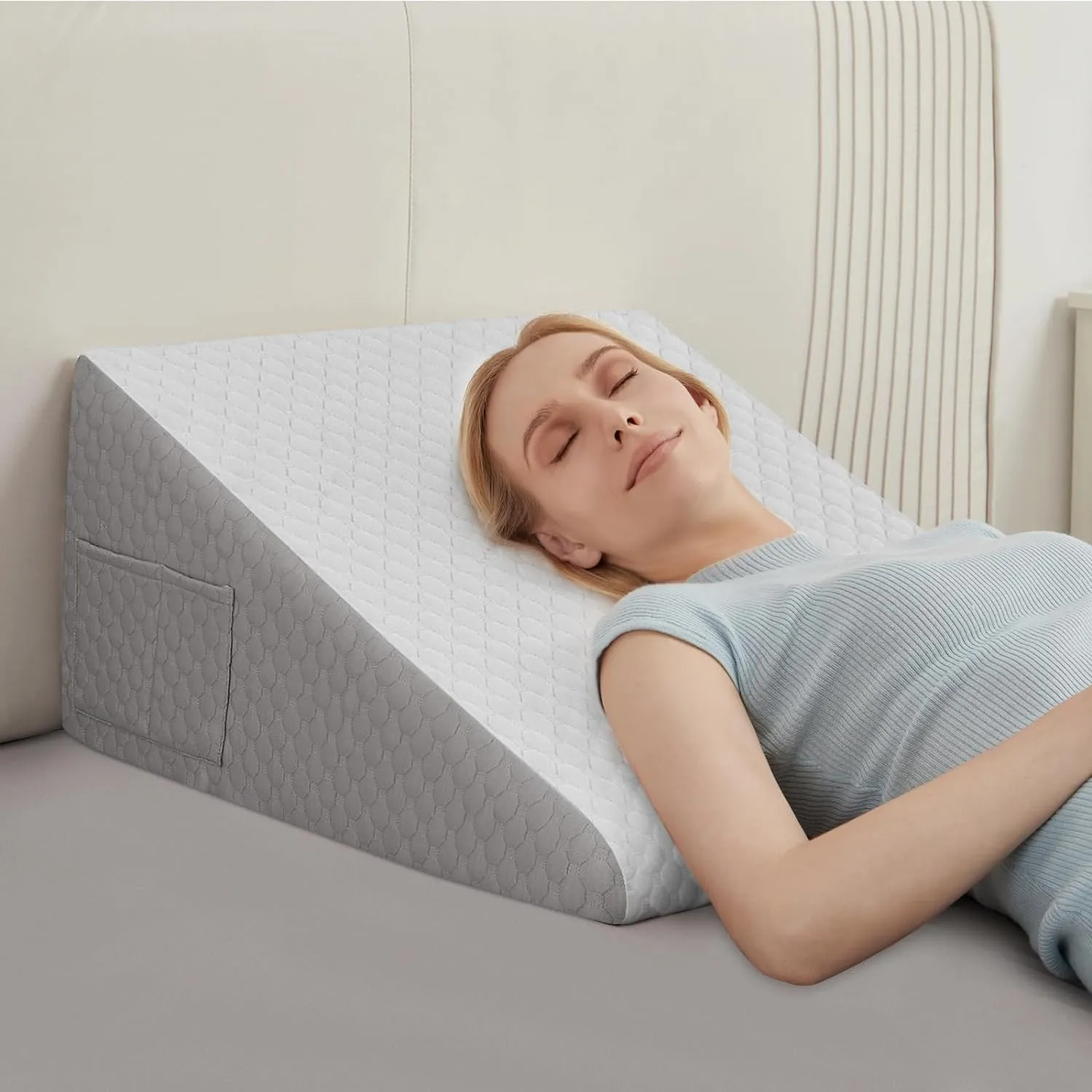 Forias Wedge Pillow for Acid Reflux Relief 12" Bed Wedge Pillow for Headboard Triangle Pillow Wedge for Sleeping Post Surgery Legs Back Pain Gerd Snoring, Soft Memory Foam Top & Washable Cover