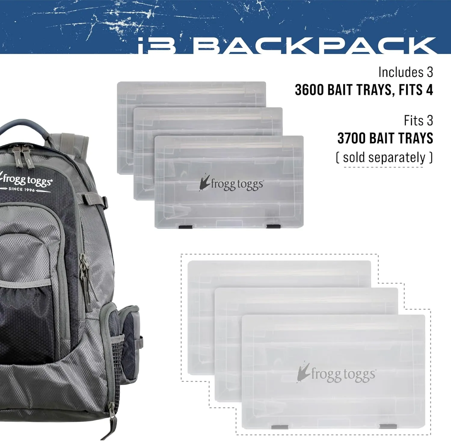 Frogg Toggs i3 Fishing Backpack, Tackle Storage, Includes 3-3600 Bait Trays