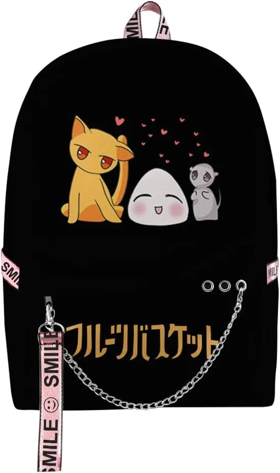 Fruits Basket Anime Merch Backpack Three-piece Sets Casual Fashion Bags Adjustable Travel Daypacks (Chain backpack Suit)