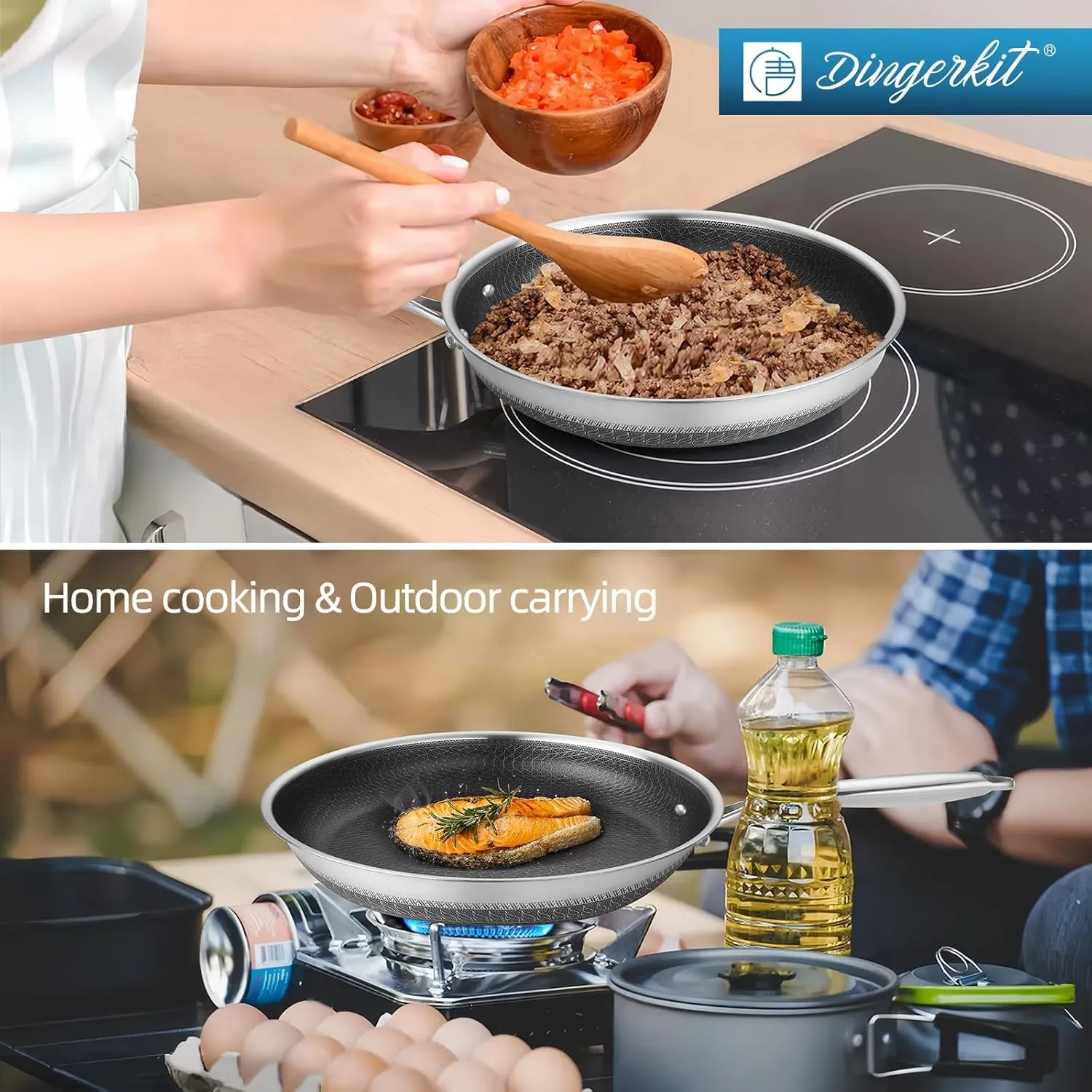 Frying Pans Nonstick, 11” Hybrid Stainless Steel Non Stick Frying Pans for Kitchen and Camping - Nonstick Cookware - Dishwasher and Oven Safe Skillet for Induction Gas Ceramic.