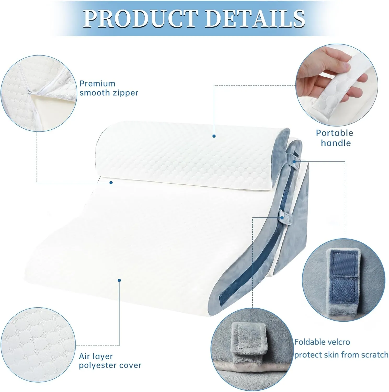 FSCGIFE Bed Wedge Pillow for Sleeping 3PCS, 20-in-1 Adjustable Memory Foam Wedge Pillow for Acid Reflux, 3-in-1 Incline Wedge Pillow for After Surgery, Snoring, Back Pain(Grey)