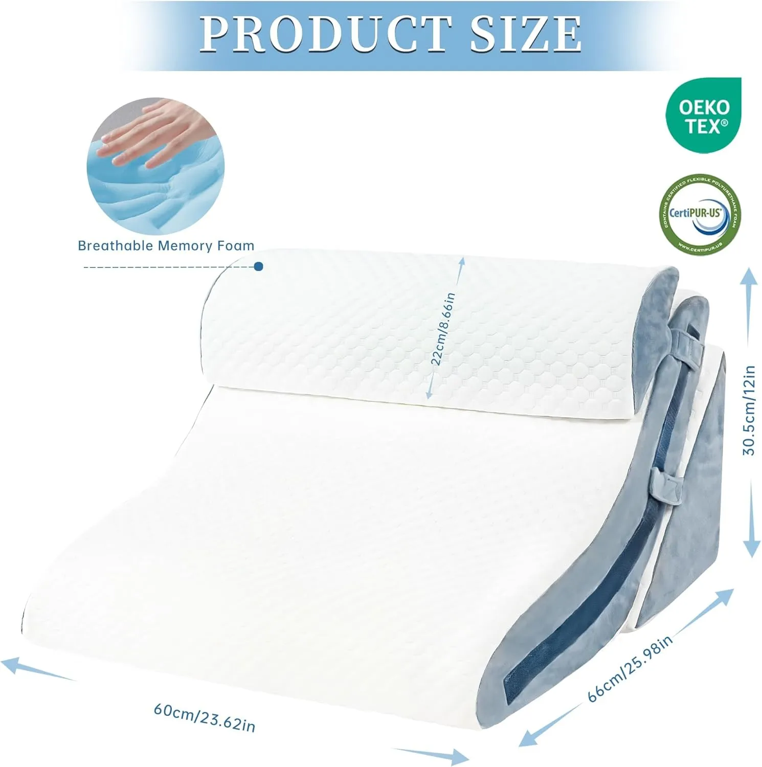 FSCGIFE Bed Wedge Pillow for Sleeping 3PCS, 20-in-1 Adjustable Memory Foam Wedge Pillow for Acid Reflux, 3-in-1 Incline Wedge Pillow for After Surgery, Snoring, Back Pain(Grey)