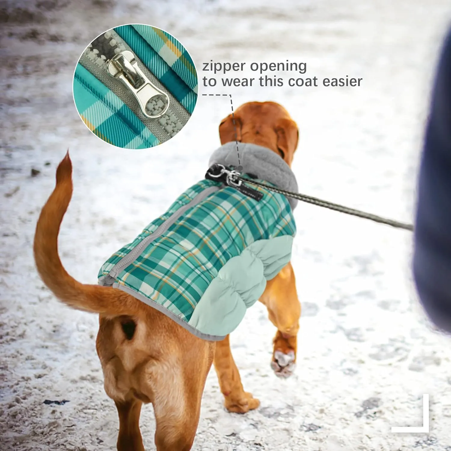 FUAMEY Dog Winter Coat, Jacket with Built-in Harness, Padded Vest, Reflective Clothes for Small to XXXL Dogs, Green Plaid