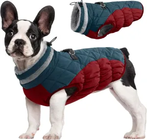 FUAMEY Dog Winter Jacket - Cold Weather Padded Dog Vest with Harness. Water Resistant Coat, Dark Blue M