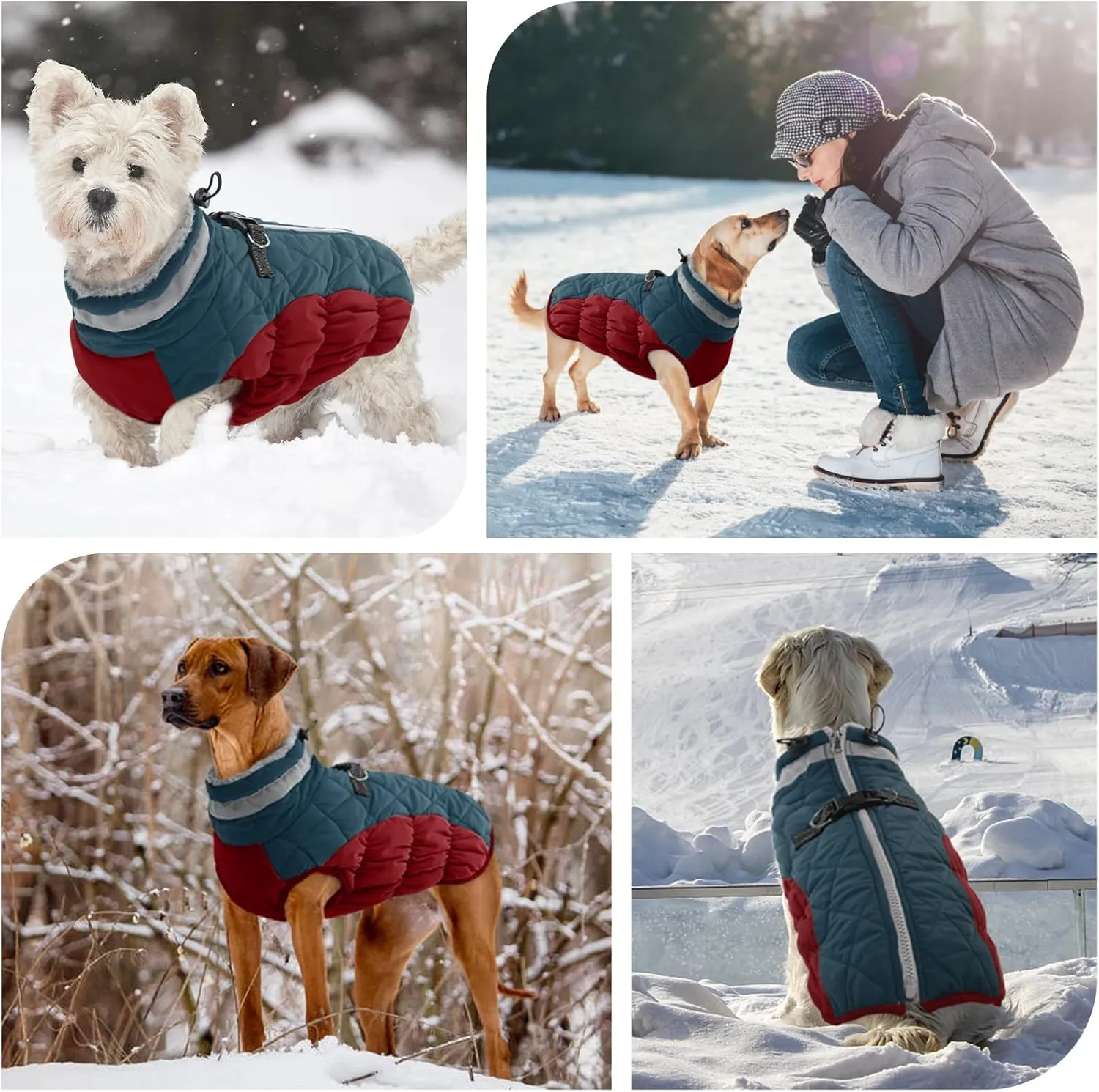 FUAMEY Dog Winter Jacket - Cold Weather Padded Dog Vest with Harness. Water Resistant Coat, Dark Blue M