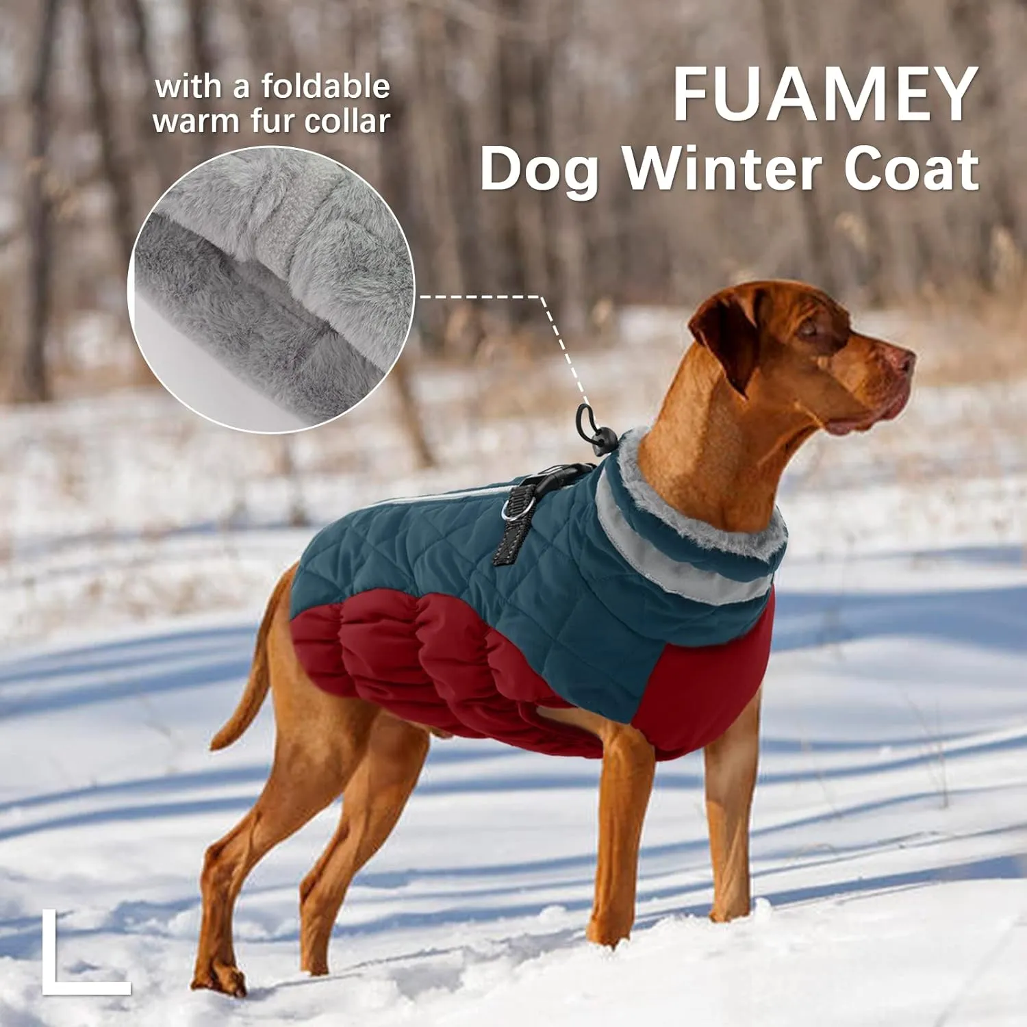FUAMEY Dog Winter Jacket - Cold Weather Padded Dog Vest with Harness. Water Resistant Coat, Dark Blue M