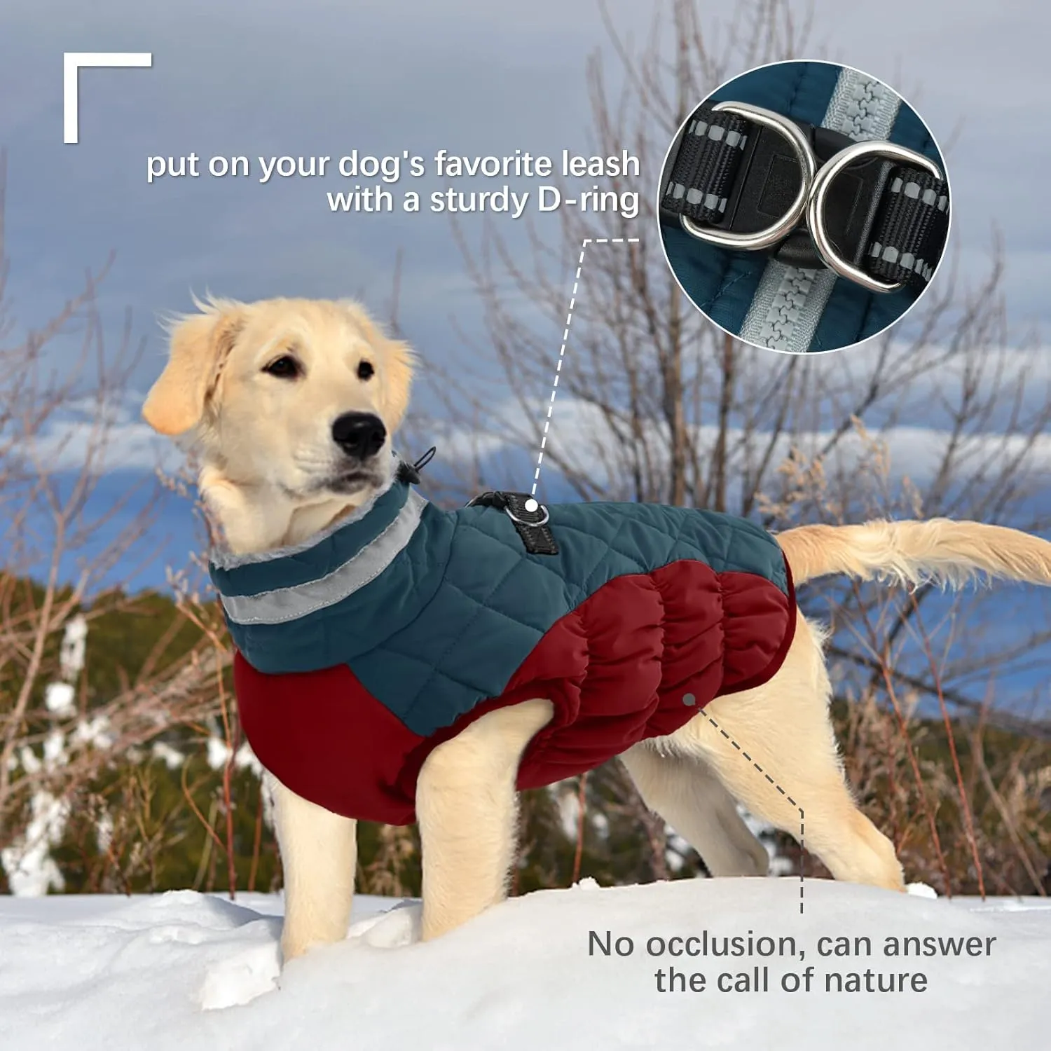 FUAMEY Dog Winter Jacket - Cold Weather Padded Dog Vest with Harness. Water Resistant Coat, Dark Blue M