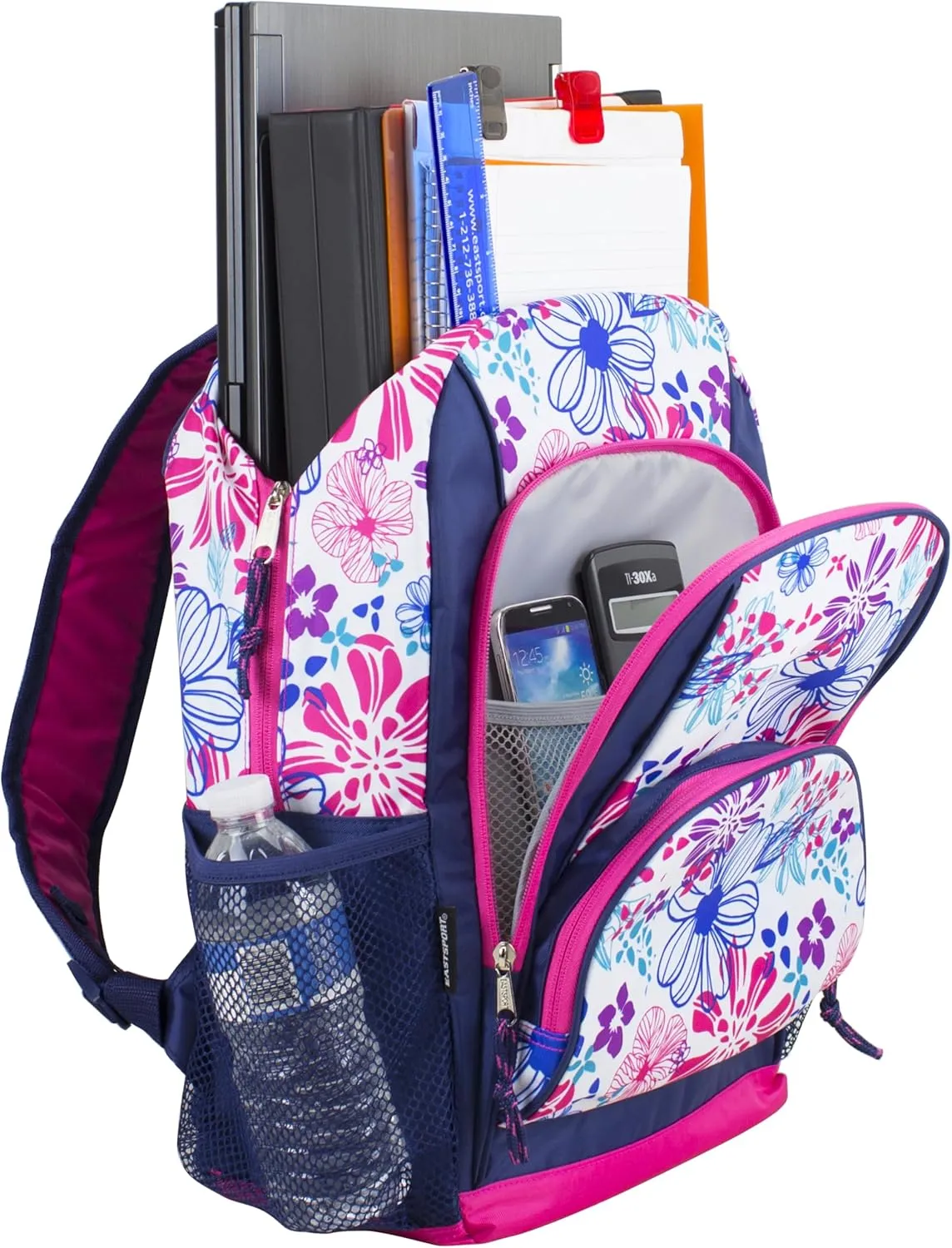 FUEL Laptop Backpack, College Bookbag, Casual Daypack, Multipurpose Bag, Large Compartments - Spring Floral Pink