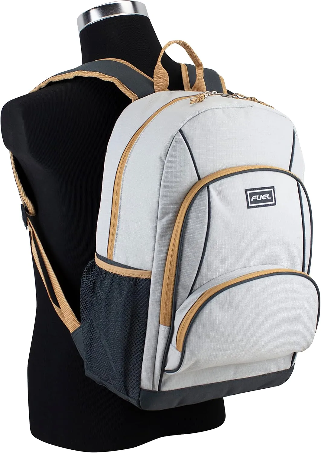 FUEL Laptop Backpack, Multipurpose Casual Daypack, Triple Compartments Bookbag for College, Hiking, Work, 18 Inches, Light Khaki