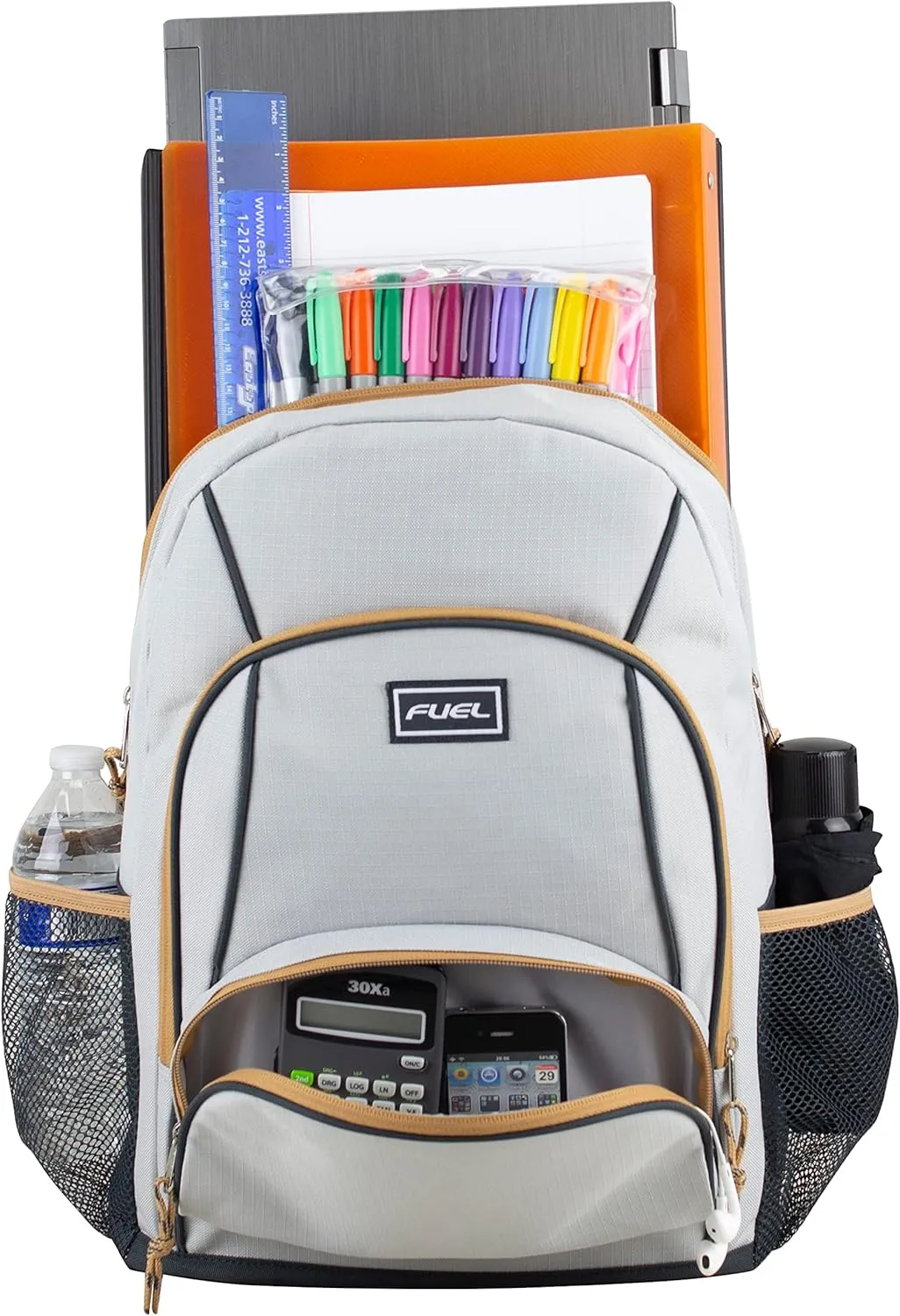 FUEL Laptop Backpack, Multipurpose Casual Daypack, Triple Compartments Bookbag for College, Hiking, Work, 18 Inches, Light Khaki