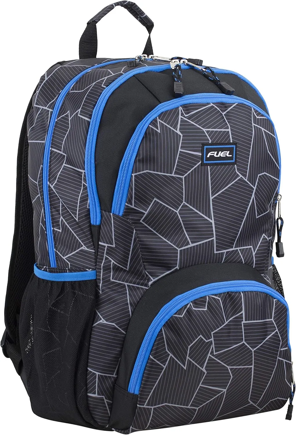 FUEL Travel Commuter Laptop Daypack Large Bag Backpack, Fits 17.5" Laptop, Interior Tech Sleeve, Blue/Geo Cracks Print