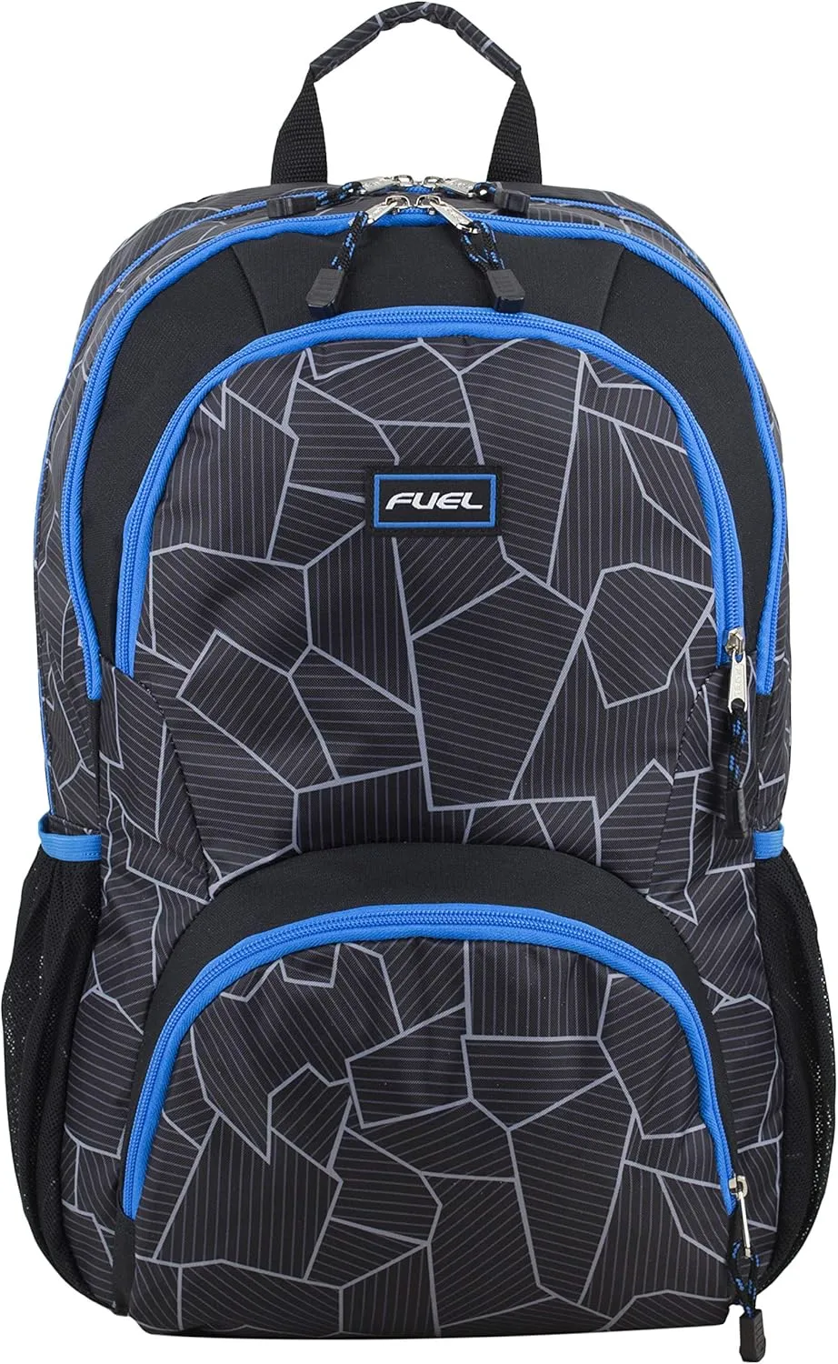 FUEL Travel Commuter Laptop Daypack Large Bag Backpack, Fits 17.5" Laptop, Interior Tech Sleeve, Blue/Geo Cracks Print