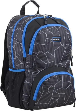 FUEL Travel Commuter Laptop Daypack Large Bag Backpack, Fits 17.5" Laptop, Interior Tech Sleeve, Blue/Geo Cracks Print