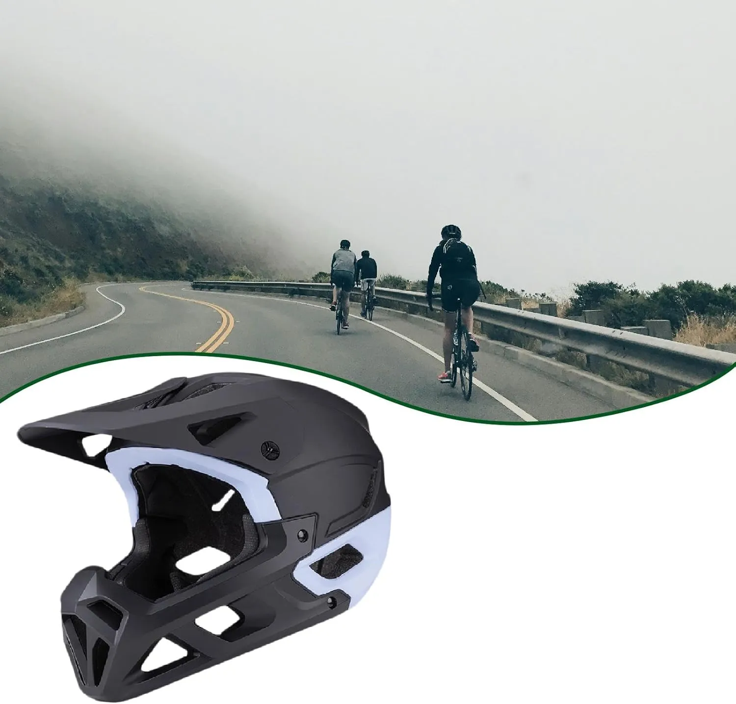 Full Face Bike Helmet Adjustable Comfortable Bicycle Helmet with Sun Hat Brim for Scooters Commuting Climbing BMX Skateboard