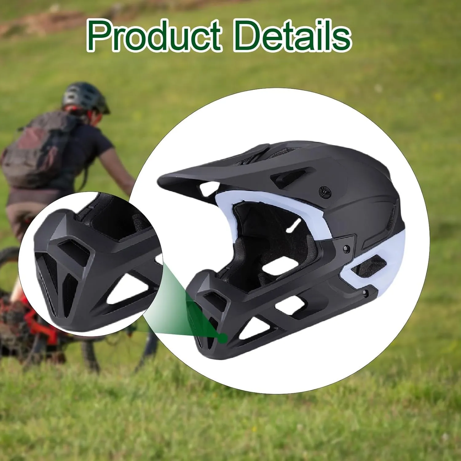 Full Face Bike Helmet Adjustable Comfortable Bicycle Helmet with Sun Hat Brim for Scooters Commuting Climbing BMX Skateboard