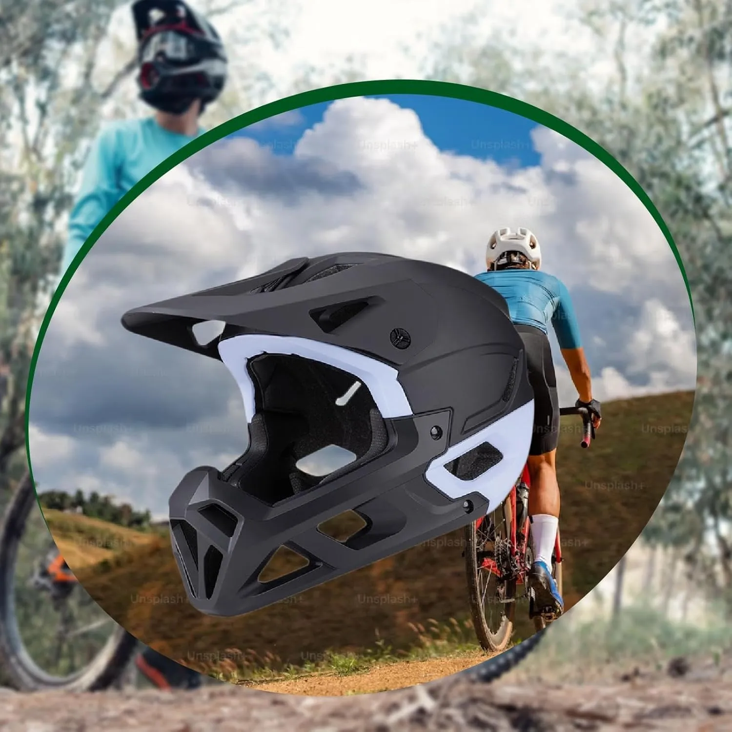Full Face Bike Helmet Adjustable Comfortable Bicycle Helmet with Sun Hat Brim for Scooters Commuting Climbing BMX Skateboard