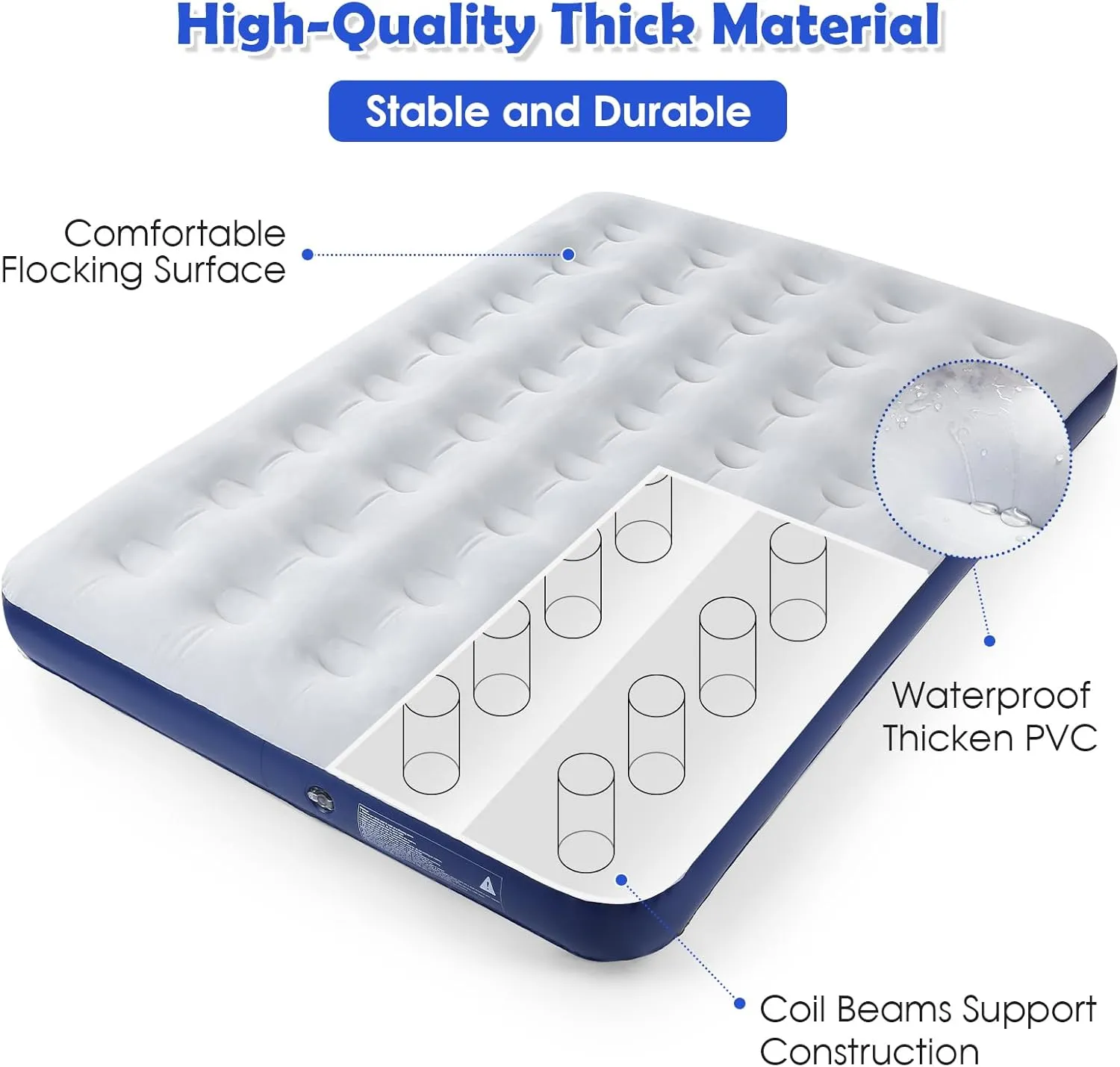 Full Size Camping Air Mattress Leak Proof Travel Bed Sleeping Pad Portable Air Bed for Home Camping SUV Truck RV Tent (Double Size)
