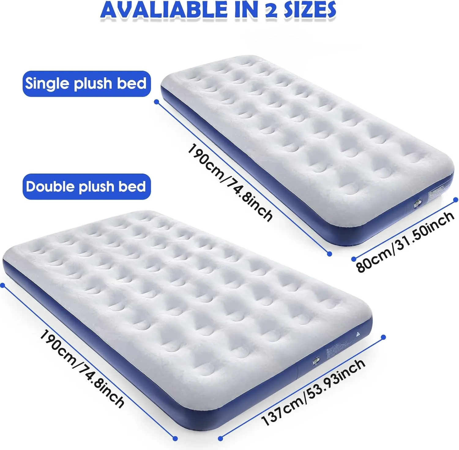 Full Size Camping Air Mattress Leak Proof Travel Bed Sleeping Pad Portable Air Bed for Home Camping SUV Truck RV Tent (Double Size)