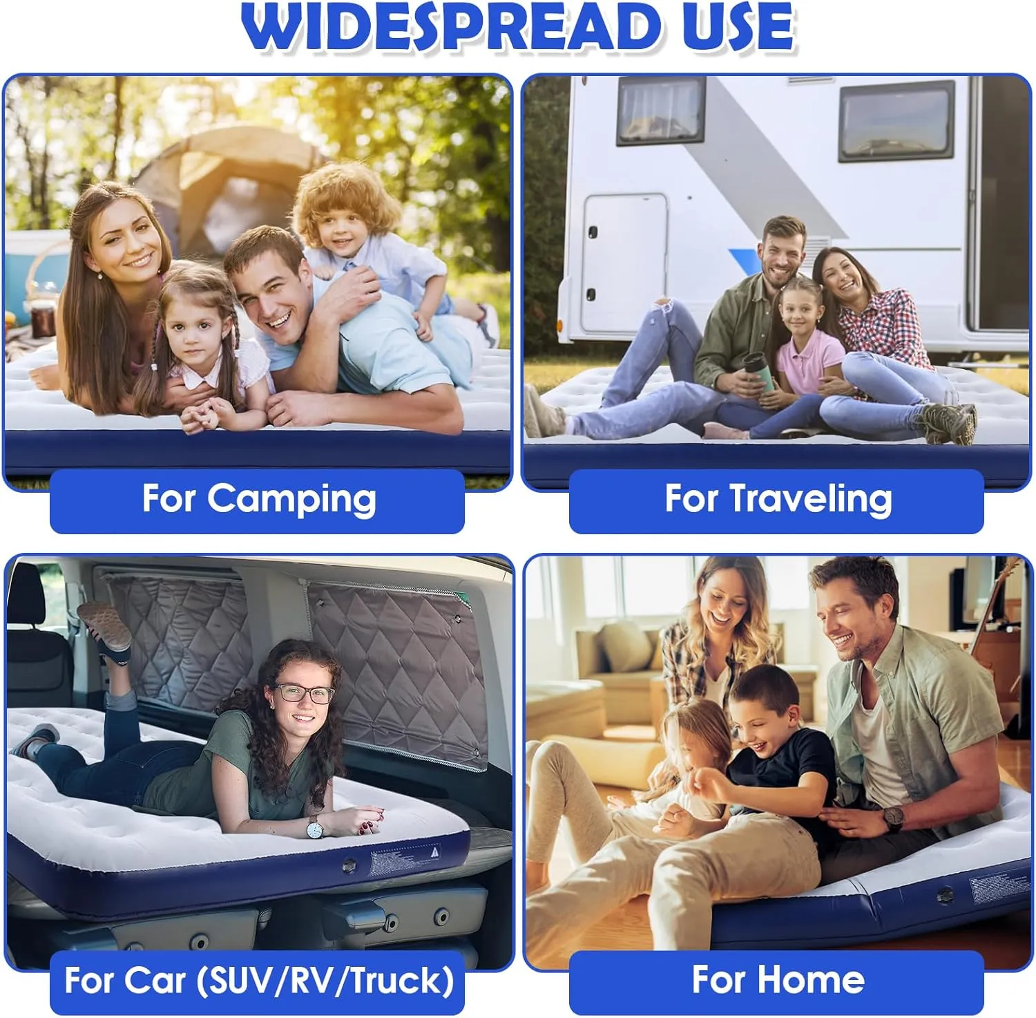 Full Size Camping Air Mattress Leak Proof Travel Bed Sleeping Pad Portable Air Bed for Home Camping SUV Truck RV Tent (Double Size)