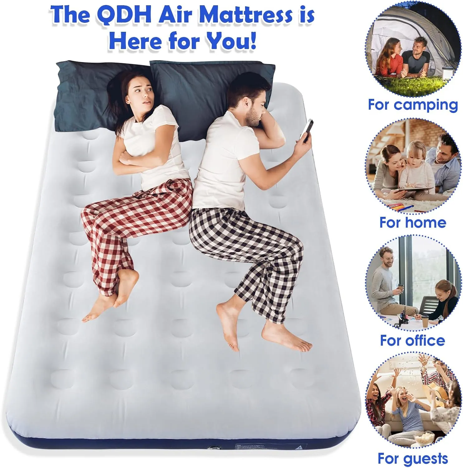 Full Size Camping Air Mattress Leak Proof Travel Bed Sleeping Pad Portable Air Bed for Home Camping SUV Truck RV Tent (Double Size)