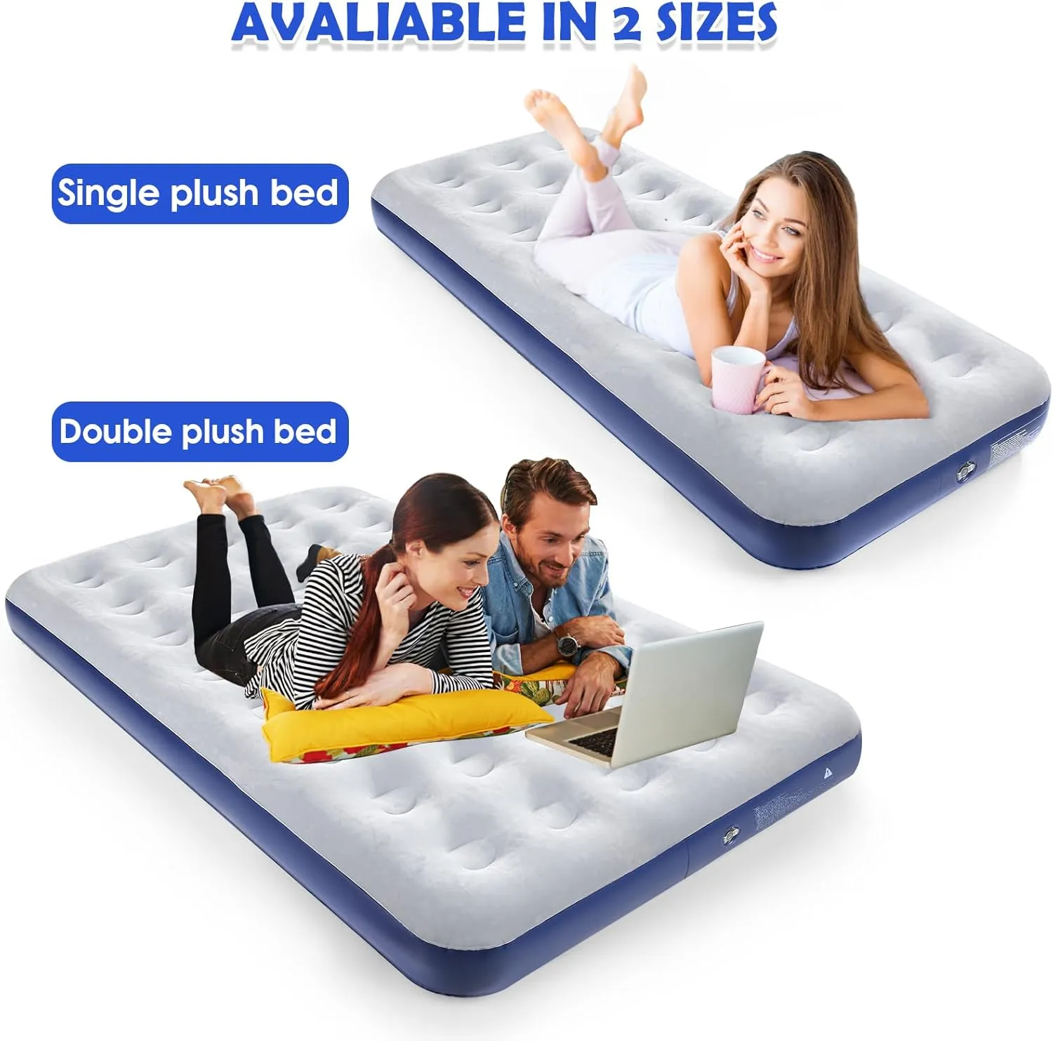 Full Size Camping Air Mattress Leak Proof Travel Bed Sleeping Pad Portable Air Bed for Home Camping SUV Truck RV Tent (Double Size)
