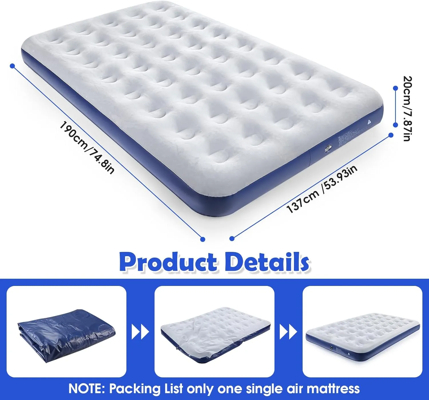 Full Size Camping Air Mattress Leak Proof Travel Bed Sleeping Pad Portable Air Bed for Home Camping SUV Truck RV Tent (Double Size)