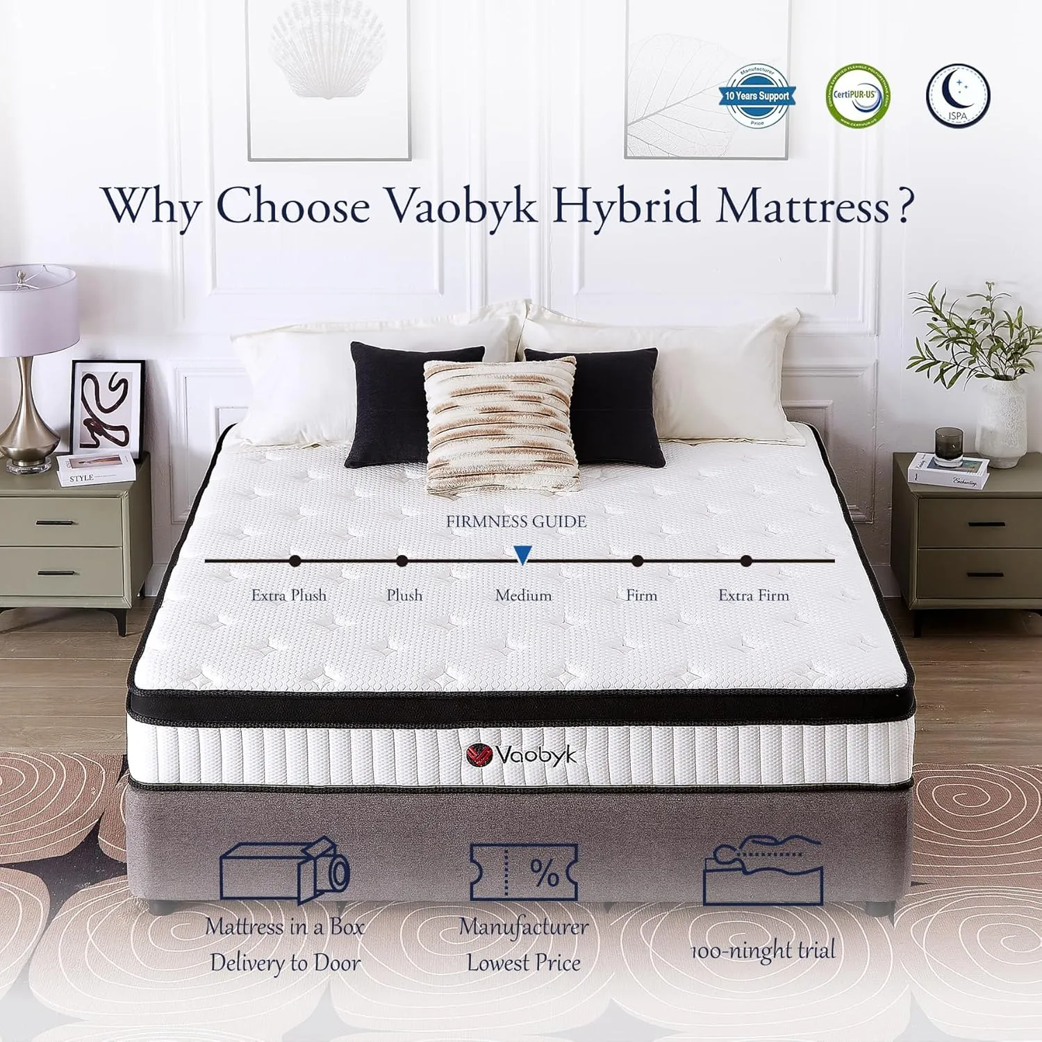 Full Size Mattress, 10 inch Hybrid Full Mattress in a Box, Memory Foam Mattress with Pocket Springs, Pressure Relief & Motion Isolation, CertiPUR-US Certified, Medium Firm