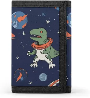 Funny Astronaut Dinosaur Rocket Trifold Wallet, Card Cases And Money Oganizer Thin Stylish Mini Coin Bag with Zipper Coin Pocket Credit for Men And Women