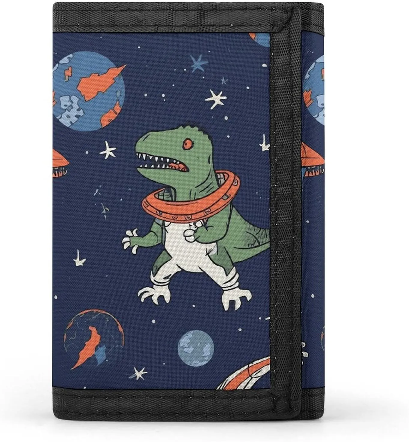 Funny Astronaut Dinosaur Rocket Trifold Wallet, Card Cases And Money Oganizer Thin Stylish Mini Coin Bag with Zipper Coin Pocket Credit for Men And Women