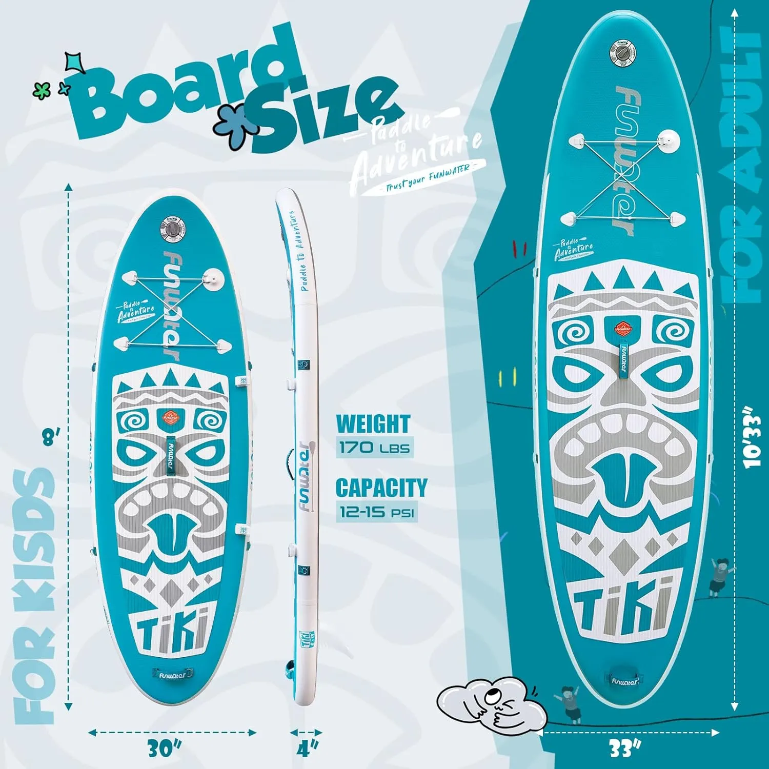 FunWater Inflatable Stand Up Paddle Board with Premium SUP Paddleboard Accessories, Wide Stable Anti-Slip EVA Deck, Paddle Boards for Adults & Youth of All Skill Levels