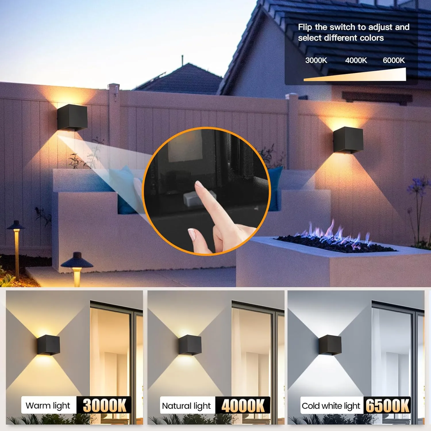 FUPE 4Pack 20W Led Black Outdoor Wall Sconces Light Fixtures Modern Exterior/Interior Waterproof Porch Wall Mounted Lighting Outside Wall Lamps for Garden Shop Yard Patio Home Entryway Park Staircase