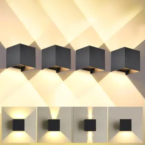 FUPE 4Pack 20W Led Black Outdoor Wall Sconces Light Fixtures Modern Exterior/Interior Waterproof Porch Wall Mounted Lighting Outside Wall Lamps for Garden Shop Yard Patio Home Entryway Park Staircase
