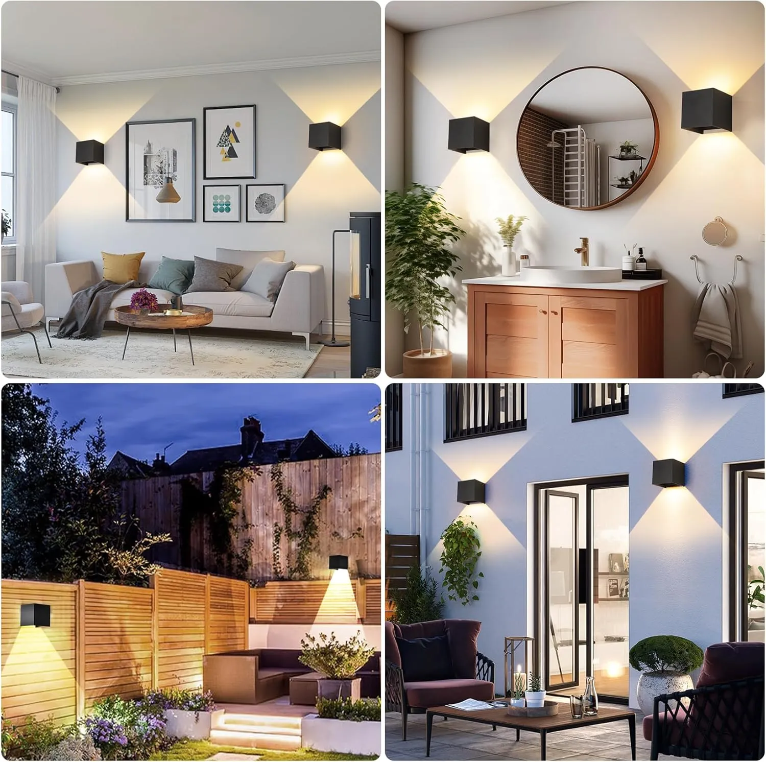 FUPE 4Pack 20W Led Black Outdoor Wall Sconces Light Fixtures Modern Exterior/Interior Waterproof Porch Wall Mounted Lighting Outside Wall Lamps for Garden Shop Yard Patio Home Entryway Park Staircase